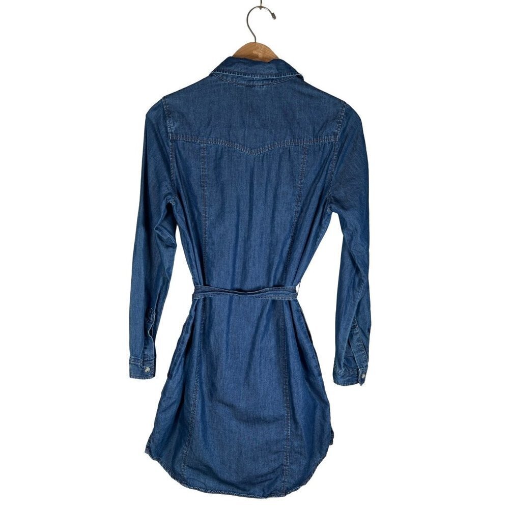 French Connection Womens Size 2 XXS Cotton Lyocell Denim Shirt Dress L/S Pockets - Picture 3 of 12